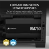 Kép 2/7 - CORSAIR Tápegység Moduláris, RM750x, 750W, ATX 3.1, PCIe 5.1, 14cm, Cybenetics Gold Corsair