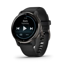 Garmin venu 2 plus fekete fekete kerettel, és fekete szilikon szíjjal