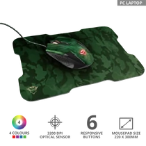 TRUST Gamer Vezetékes Terepmintás egér és egéralátét 23611, GXT 781 Rixa Camo Gaming Mouse & Mouse Pad