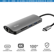 TRUST Hétfunkciós USB-C többportos adapter 23775, Dalyx 7-in-1 USB-C Multiport Adapter