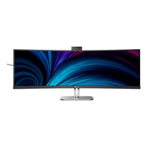 Üdvözöljük egy hatékonyabb munkakörnyezetben! A mindennapi munkavégzés megkönnyítése érdekében a monitor nagyméretű, 32:9 formátumú SuperWide képernyője egy új Busy light lámpát és dönthető webkamerát foglal magába, amely megkönnyíti a feladatok közötti v