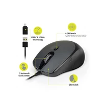 PORT DESIGNS Egér veztékes, silent, optikai, USB-C / USB, 1200 / 1600 / 2400 dpi, 1,6 m, fekete PORT Desings