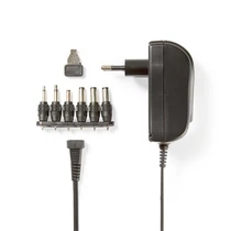 NEDIS ACPA002 univerzális hálózati adapter, állítható 3V-12V, 1,5A, 1,8m, 6 cserélhetó fej, fekete NEDIS