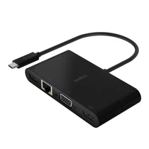 USB-C TO GIGABIT-ETHERNET/HDMI VGA/USB-A ADAPTER 100W PD BLACK