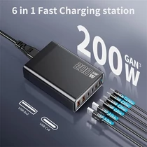 BLACKBIRD Hálózati Töltő Hordozható GAN 200W 4xUSB-C PD + 4xUSB QC, Fekete BlackBird