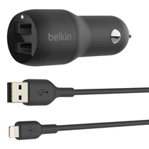 Belkin Boost Charger Dual USB-A Car Charger 24W + USB-A to Lightning Cable Black
