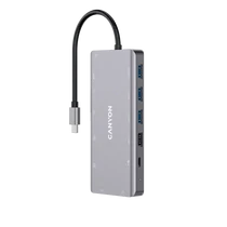 CANYON HUB 13-in-1, USB-C, 3xUSB3.0, 1xUSB2.0, 2xHDMI, VGA, Ethernet, Audio, SD / microSD, szürke - CNS-TDS12