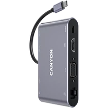 CANYON HUB 8-in-1, USB-C, 3xUSB3.0, 1xUSB-C, HDMI, VGA, Ethernet, Audio, szürke - CNS-TDS14