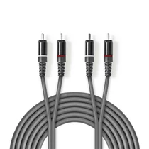 Nedis COTH24200GY50 sztereo audió kábel, 2x RCA férfi,  2x RCA férfi, Nikkelezett,  5 m, kerek, Sötétszürke NEDIS - Copygo