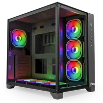 NJOY Ház Midi ATX AURA Tápegység nélkül, USB2.0 + 3.0, Fekete RGB nJoy