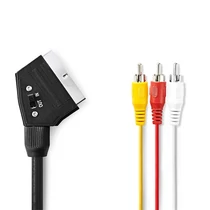 Nedis CVGP31130BK10 SCART kábel, 3x RCA férfi, Nikkelezett, Kapcsolható, 480p, 1,00 m, kerek, PVC, Fekete NEDIS - Copygo