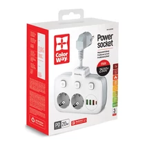 COLORWAY Hálózati elosztó, CW-CHE24PDW, 2 dugalj, 3xUSB-A, 1xUSB-C 2m, fekete ColorWay