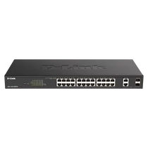 D-LINK Switch 24x1000Mbps (24xPOE) + 2xGigabit kombó SFP Fémházas Menedzselhető Rackes, DGS-1100-26MPV2