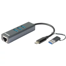 D-Link DUB-2332 USB-C to Gigabit Ethernet Network Adapter with 3xUSB 3.0 and USB-A to USB-C Adapter Black