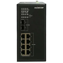 RAISECOM L2 DIN sínes menedzselhető ipari switch, 2xGE SFP + 8xGE RJ45 PoE (30W / 240W), 2xDC RAISECOM