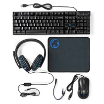 Nedis GCK51110BKUS gamer 5 az 1-ben készlet, Angol Billentyűzet, Headset, Egér, Egérpad és adapter kábel, QWERTY NEDIS