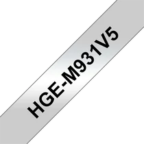 BROTHER szalag HGe-M931, Matt ezüst alapon Fekete, Nagy sebességű, 12mm  0.47", 8 méter, 5db / csomag Brother