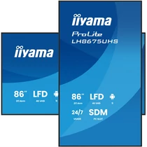 IIYAMA ProLite LFD, IPS, 24 / 7, 86", 3840x2160, 16:9, 500 cd / m˛, 8ms, 1200:1, HDMIx3 / DisplayPort / USB / RS-232C / RJ45 / IR, Iiyama