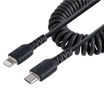 USB C TO LIGHTNING CABLE - 1M (3.3FT) COILED CABLE BLACK