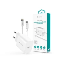 Devia Smart Series 30W GaN PD + QC hálózati gyorstöltő adapter + Type-C / Lightning kábel - fehér Devia