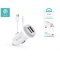 DEVIA APPLE IPHONE LIGHTNING SZIVARGYÚJTÓS TÖLTŐ ADAPTER + LIGHTNING ADATKÁBEL - 5V / 3,1A - WHITE DEVIA
