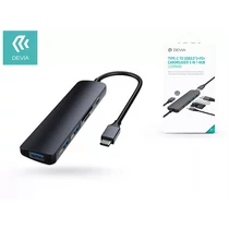 DEVIA USB TYPE-C - 3XUSB 3.0 + PD + KÁRTYAOLVASÓ ELOSZTÓ / ADAPTER - DEVIA LEOPARD5 IN 1 HUB - FEKETE DEVIA