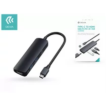 DEVIA USB TYPE-C - 2XUSB 3.0 + PD + HDMI ELOSZTÓ / ADAPTER - DEVIA LEOPARD 4 IN 1 HUB - FEKETE DEVIA