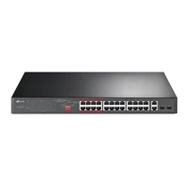 TP-LINK Switch 24x100Mbps (24xPOE + ) + 2x1000Mbps + 2xGigabit kombó SFP, TL-SL1226P