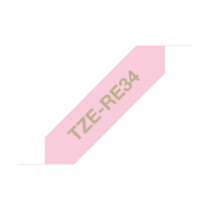 BROTHER Textil szalag TZe-RE34, Pink alapon Arany, 12mm  0.47", 4 méter