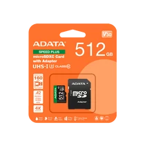ADATA Memóriakártya MicroSDXC 512GB + Adapter SPEED PLUS UHS-I U3 (180 / 160) ADATA