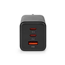 Nedis WCGPD65W100BK PD töltő / tápegység 65W, 5A, GaN, QC, automatikus feszültségválasztás, USB-A / 2x USB-C NEDIS