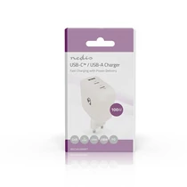 Nedis WGCHA100WWT töltő 100 W, GaN, PD3.0, QC 2,5 / 3,0 / 5,0 A, Kimenetek száma: 3, USB-A / 2x USB-C, fehér NEDIS