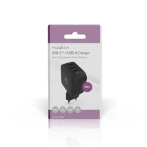 Nedis WGCHA70WBK töltő 70 W, GaN, PD3.0, QC 1,5 / 2,25 / 2,5 / 3,0 / 3,5 A, Kimenetek száma: 3, USB-A / 2x USB-C NEDIS