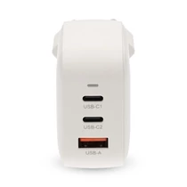 Nedis WGCHA70WWT töltő 70 W, GaN, PD3.0, QC 1,5 / 2,25 / 2,5 / 3,0 / 3,5 A, Kimenetek száma: 3, USB-A / 2x USB-C, fehér NEDIS