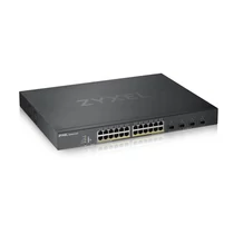 ZYXEL Switch 24x1000Mbps (24xPOE) + 4xGigabit kombó SFP + , Fémházas Menedzselhető, Rackes (24GbE POE port), XGS1930-28HP-