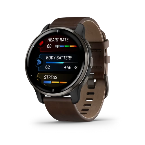 Garmin venu 2 plus, gps, black + slate, leather, emea / anz