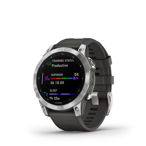 Garmin fenix 7 ezüst, grafit szilikon szíjjal