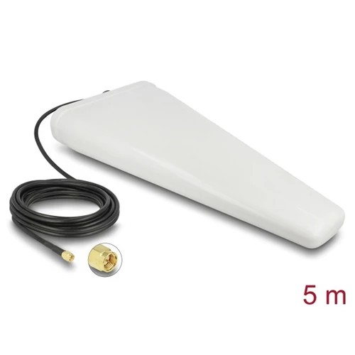 DELOCK Antenna LTE SMA plug 9-11 dB kétirányú, kábellel (RG-58, 5m) fehér kültéri Delock