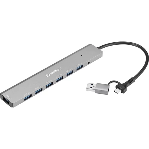 SANDBERG USB-C / A to 7 x USB 3.0 HUB, akár 7 USB-A satlakozási lehetőség, USB 3.0 SuperSpeed 5 Gbit / sec, 5 év garancia Sandberg