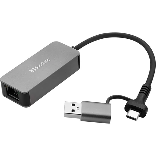 SANDBERG USB-C / A 2.5 GbE RJ45 adapter,  USB-C and USB-A Compatibility,  Ultra-Fast 2.5 Gbps Speeds, 5 év garancia Sandberg