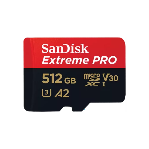 SANDISK 214507, MICROSD EXTREME PRO KÁRTYA 512GB, 200 / 140 MB / s, A2 C10 V30 UHS-I U3 SanDisk