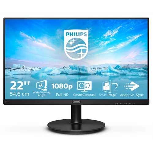 PHILIPS VA monitor 21.5" 221V8, 1920x1080, 16:9, 250cd / m2, 4 ms, 75Hz, VGA / HDMI