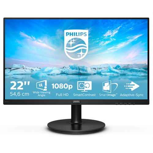 PHILIPS VA monitor 21.5" 221V8, 1920x1080, 16:9, 250cd / m2, 4 ms, 75Hz, VGA / HDMI