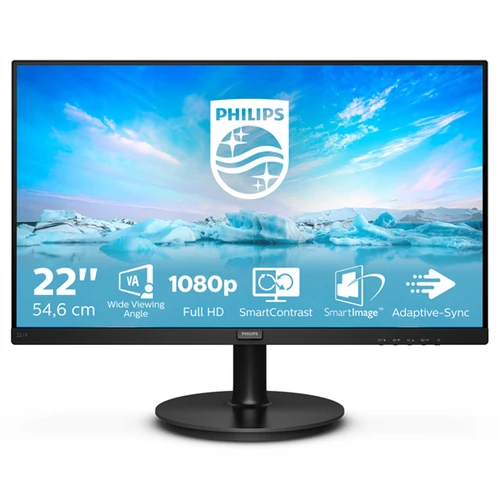 PHILIPS VA monitor 21.5" 221V8A, 1920x1080, 16:9, 250cd / m2, 4ms, VGA / HDMI, hangszóró Philips