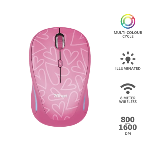 TRUST Vezeték nélküli egér 22336, Yvi FX Wireless Mouse - pink