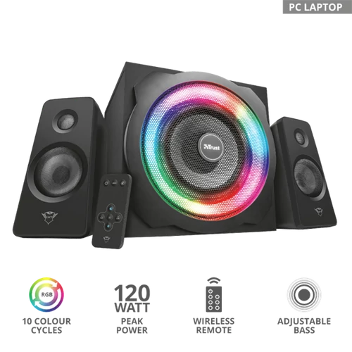 TRUST RGB-megvilágítású 2.1 hangszórókészlet 22944 (GXT 629 Tytan RGB Illuminated 2.1 Speaker Set) Trust
