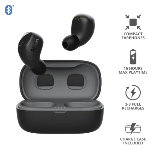 TRUST Bluetooth vezetékmentes fülhallgató 23555 (Nika Compact Bluetooth Wireless Earphones - black) Trust