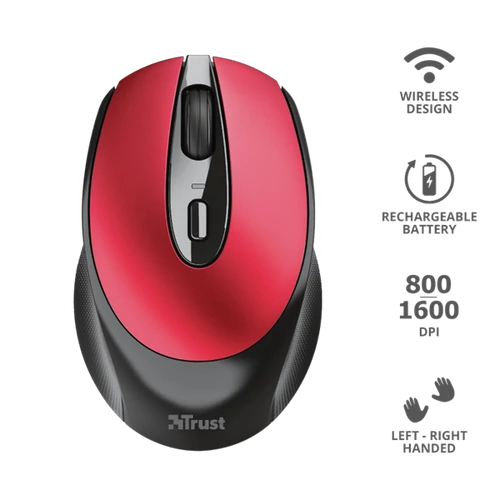 TRUST Vezeték nélküli tölthető egér 24019, Zaya Rechargeable Wireless Mouse - red