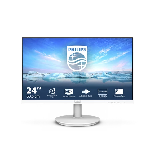 PHILIPS IPS monitor 23.8" 241V8AW, 1920x1080, 16:9, 250cd / m2, 4ms, VGA / HDMI, hangszóró, fehér Philips