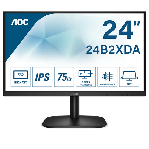 AOC IPS monitor 23,8" 24B2XDA, 1920x1080, 16:9, 250cd / m2, 4ms, 75Hz, HDMI / DVI / VGA / Audio, AdaptiveSync